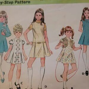 Vintage McCall's 9657 Girls Pleated Dress, Jumper, Vest Girls Size 7